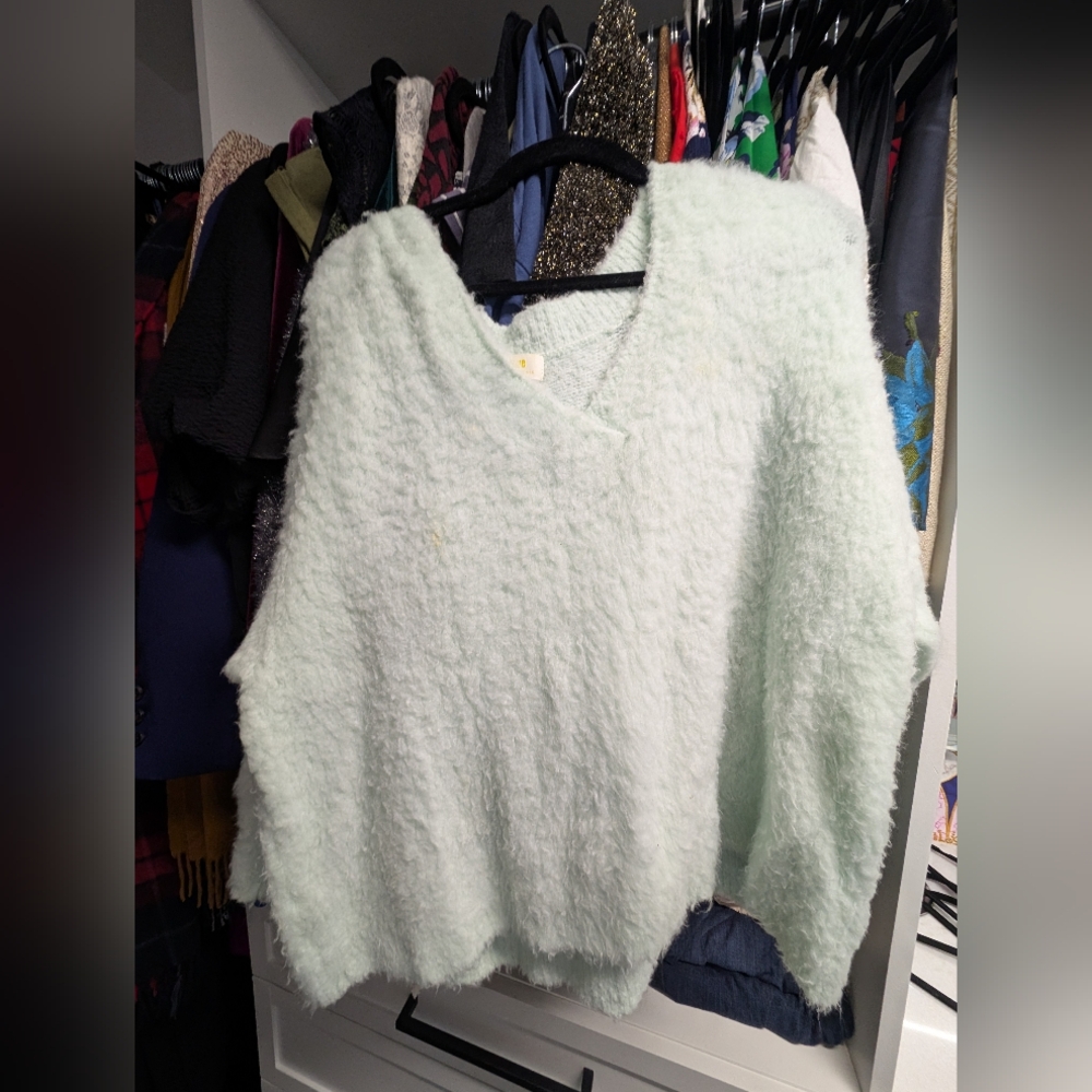 Maeve by Anthropologie women plush fuzzy green sweater, size L.